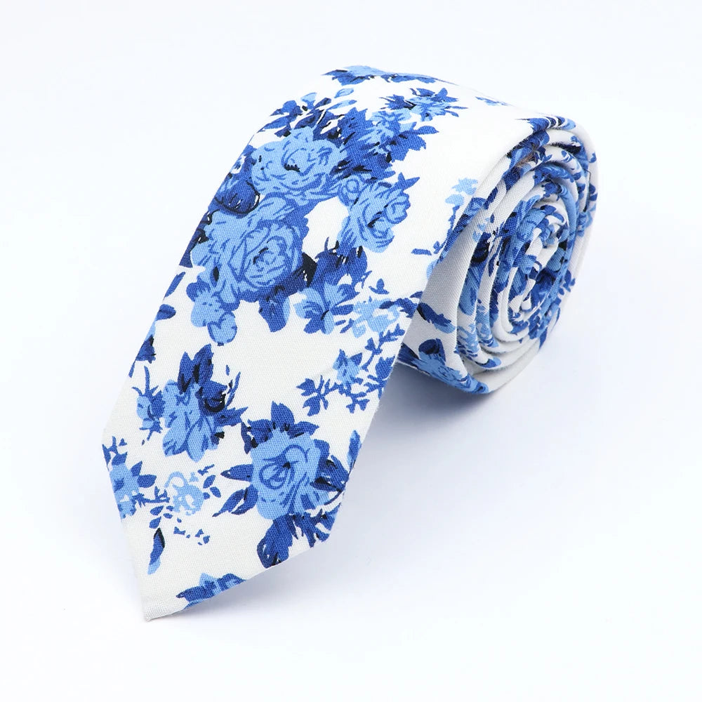 Cravate florale élégante pour hommes et femmes — 100% coton, fleur Paisley, étroite, mariage, décontracté