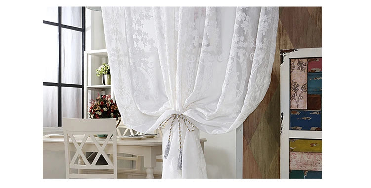 Rideaux Voilages Blancs Brodés Personnalisés en Tulle Transparent pour Chambre et Salon