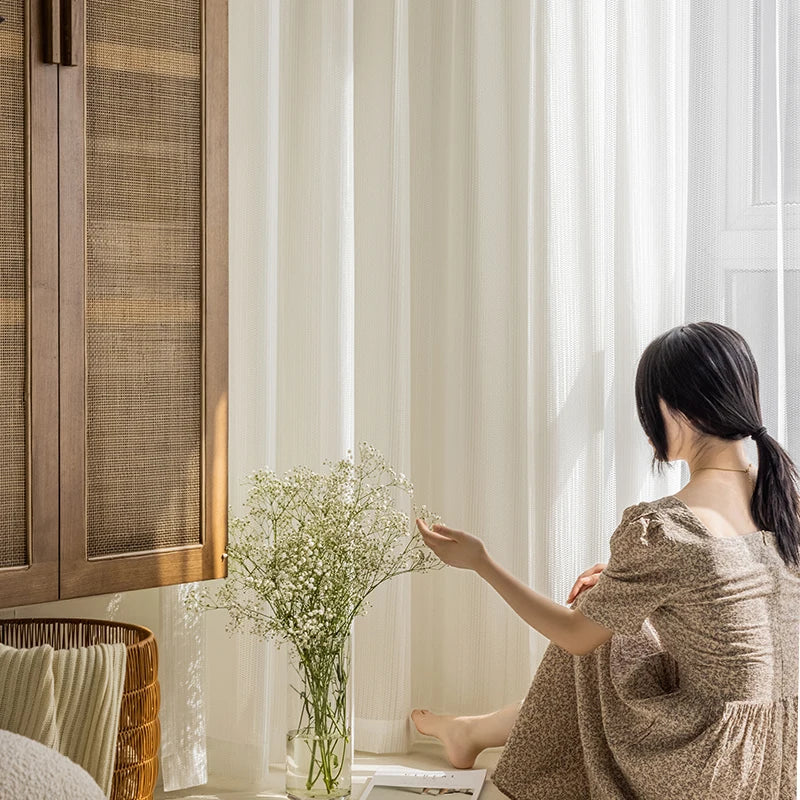 Cortinas de tul blanco transparente para ventana, visillos de estilo moderno para salón, dormitorio, cocina, hechas a medida