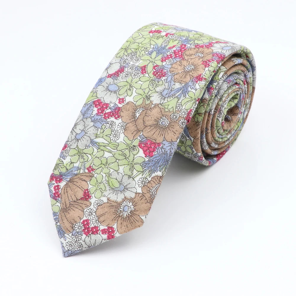 Cravate florale élégante pour hommes et femmes — 100% coton, fleur Paisley, étroite, mariage, décontracté