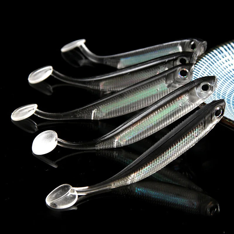 5pcs/lot Soft Fishing Lure 7CM 7.5CM 1.7G 2.3G 2.7G T Tail Fish Rainbow Color Glitter Swing Fishing Spinner Bait