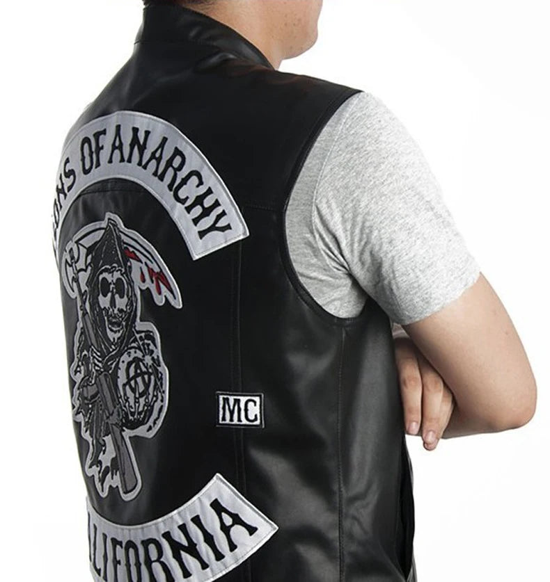 Gilet moto en cuir pour homme — punk, noir, printemps, veste biker