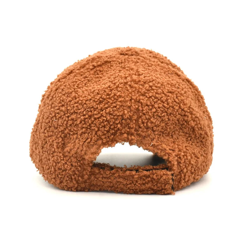 Plush Lamb Wool Girls Baseball Cap, Women's Warm Adjustable Size Trendy Teddy Hats for Women, New Winter Collection