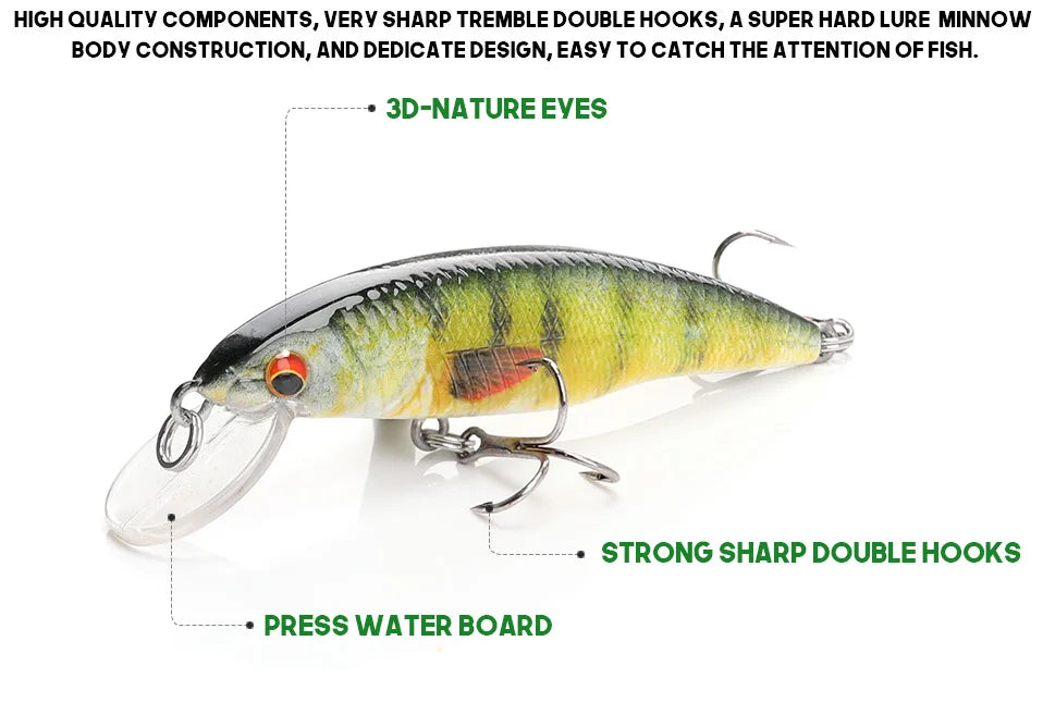 VTAVTA 5 pièces 5 cm 7 cm 9 cm Kit de leurre de pêche bionique appâts méné ensemble flottant manivelle Wobblers pour brochet attirail Kit d'appâts artificiels