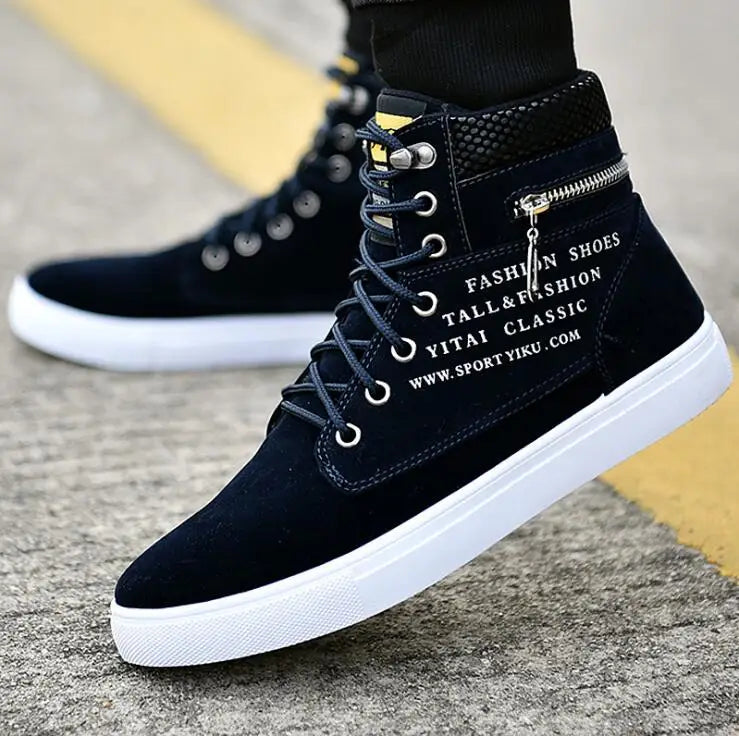 Men's Leather Skateboard Shoes, High-Top Sneakers, Casual Sports Shoes, Street Shoes, Flat Walking Shoes