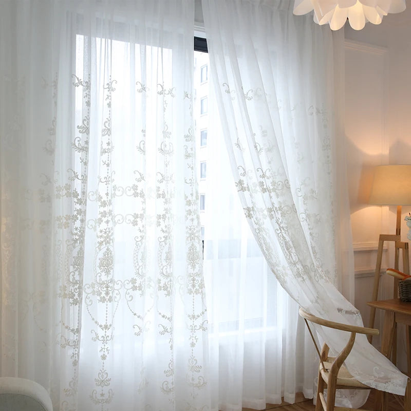 Rideaux Voilages Blancs Brodés Personnalisés en Tulle Transparent pour Chambre et Salon