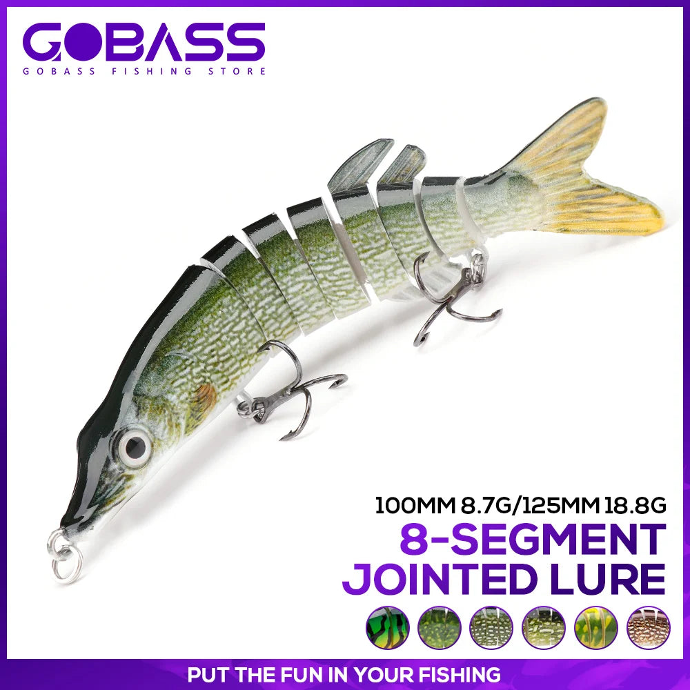 Leurre coulant rigide GOBASS composé de 8 sections articulées, appât artificiel wobbler idéal pour la pêche au brochet, 100/125mm