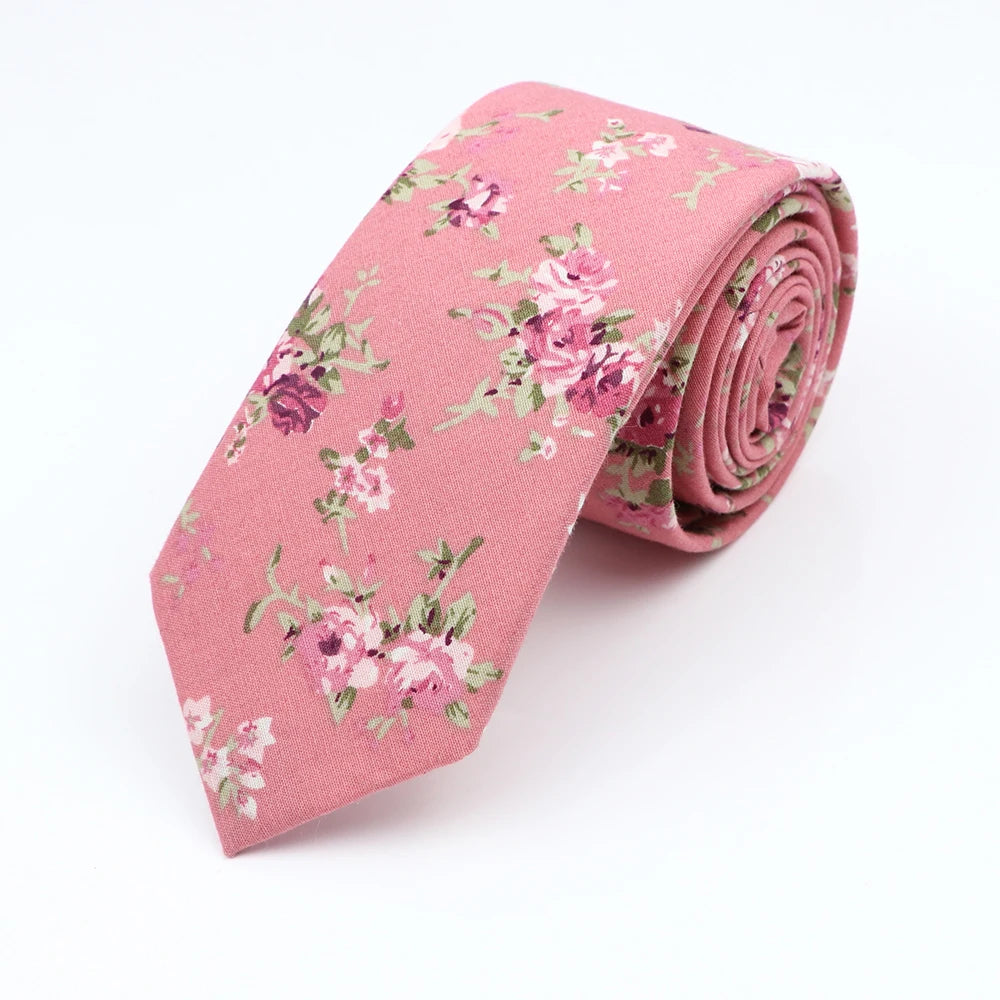 Cravate florale élégante pour hommes et femmes — 100% coton, fleur Paisley, étroite, mariage, décontracté