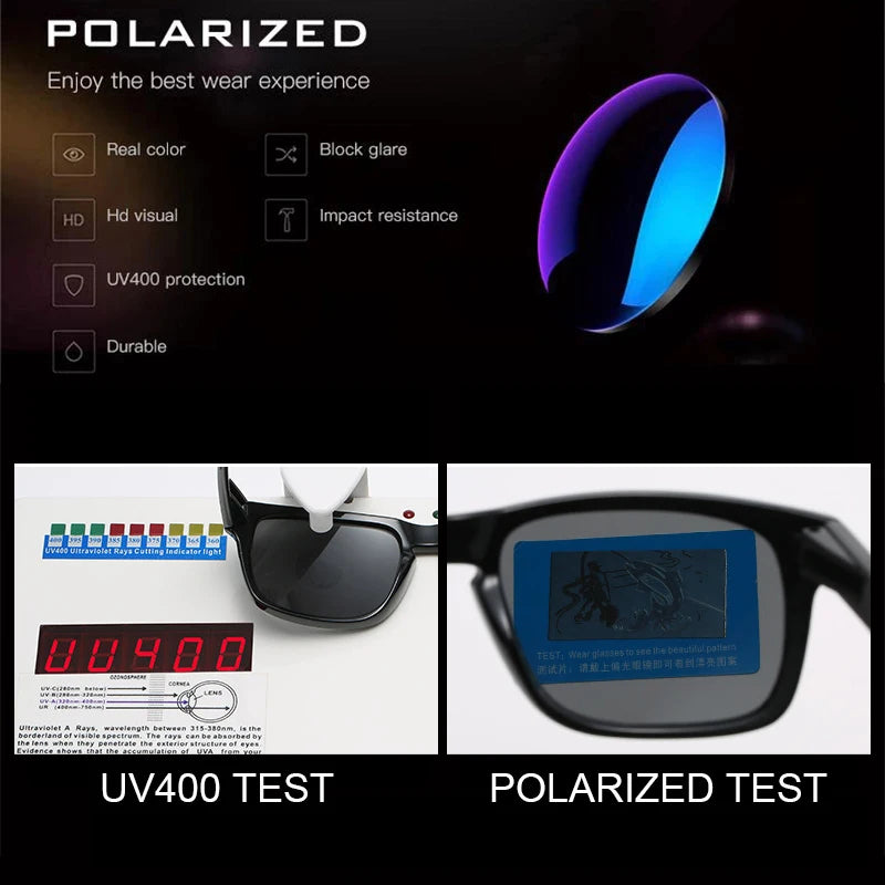 Lunettes de soleil polarisées carrées classiques pour hommes et femmes, Vintage, en plastique, élégantes, noires, pour Sports de plein air, UV400