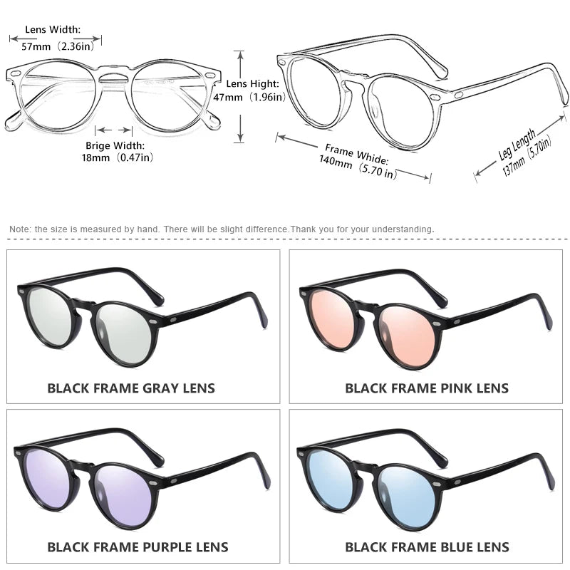 Cooldarer - Unisex Photochromic Sunglasses, Polarized Lenses, for Driving, Small Round TR90 Frame, Anti-Glare, for Men and Women