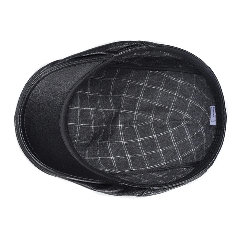 Béret en cuir véritable coupe-vent — bec de canard, homme, casquette peau de vache, noir, protection des oreilles