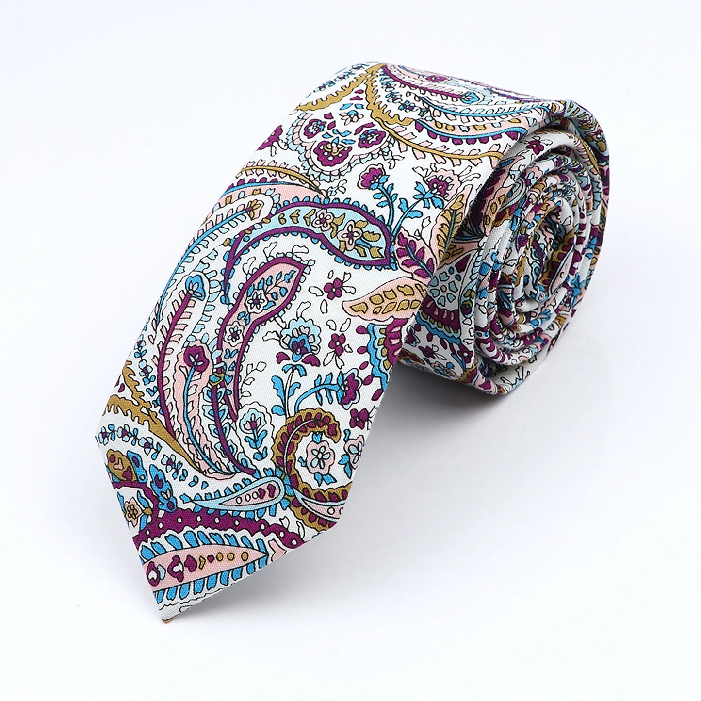 Cravate florale élégante pour hommes et femmes — 100% coton, fleur Paisley, étroite, mariage, décontracté