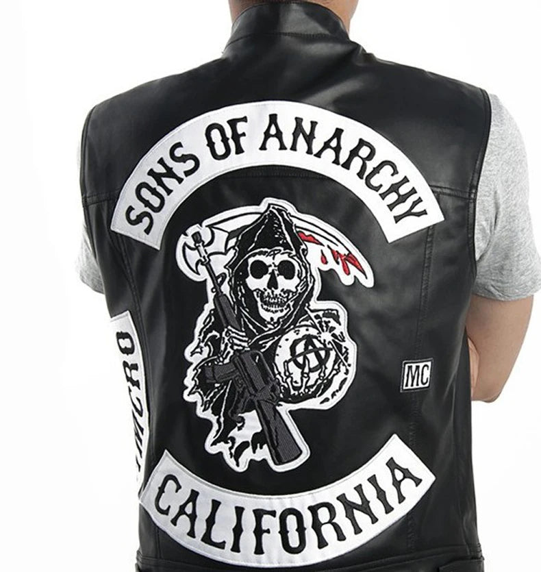 Gilet moto en cuir pour homme — punk, noir, printemps, veste biker