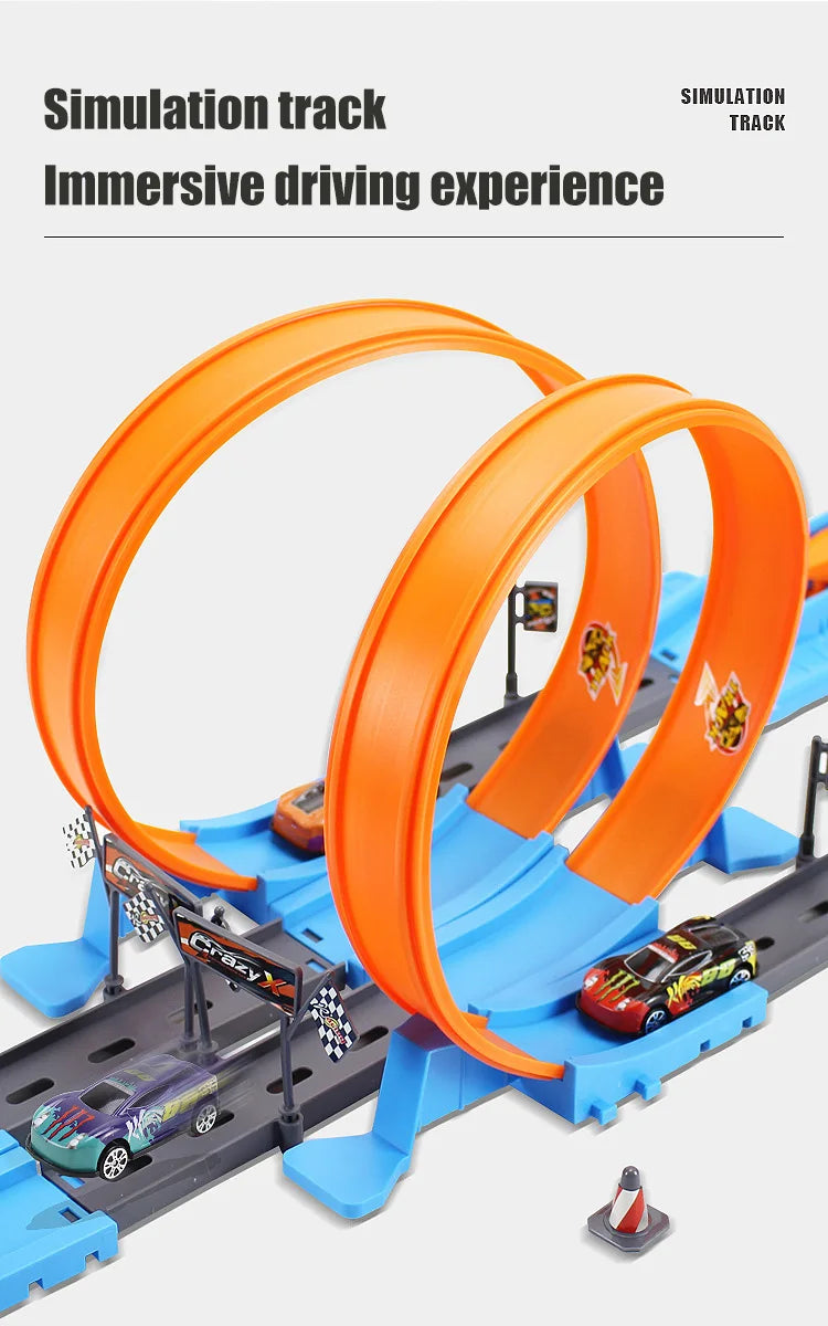 Cascadeur vitesse Double voiture roues modèle jouets pour enfants piste de course bricolage assemblé Rail Kits éducatif interactif garçon enfants jouet