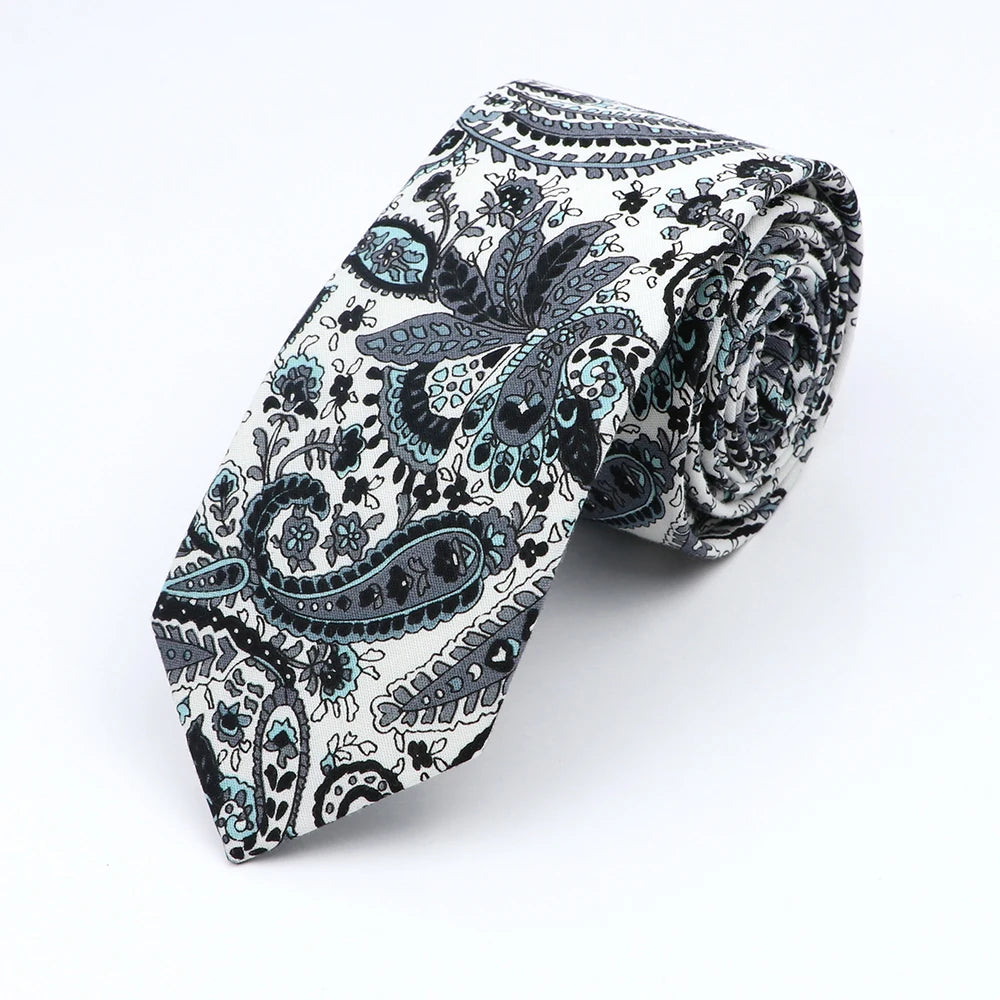 Cravate florale élégante pour hommes et femmes — 100% coton, fleur Paisley, étroite, mariage, décontracté