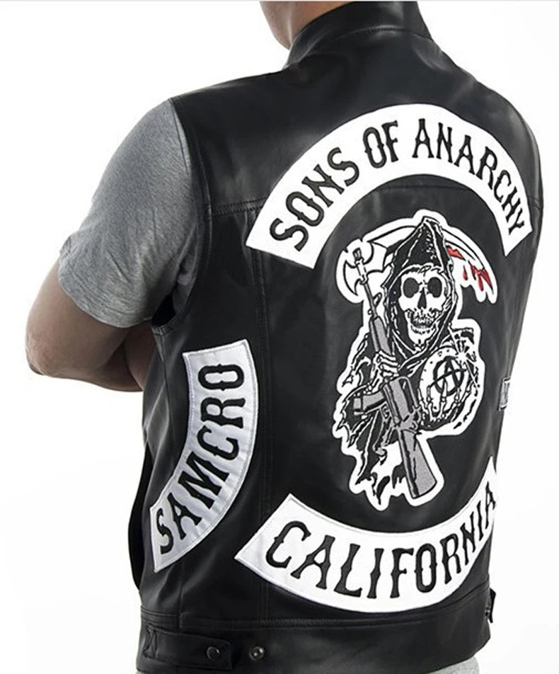 Gilet moto en cuir pour homme — punk, noir, printemps, veste biker