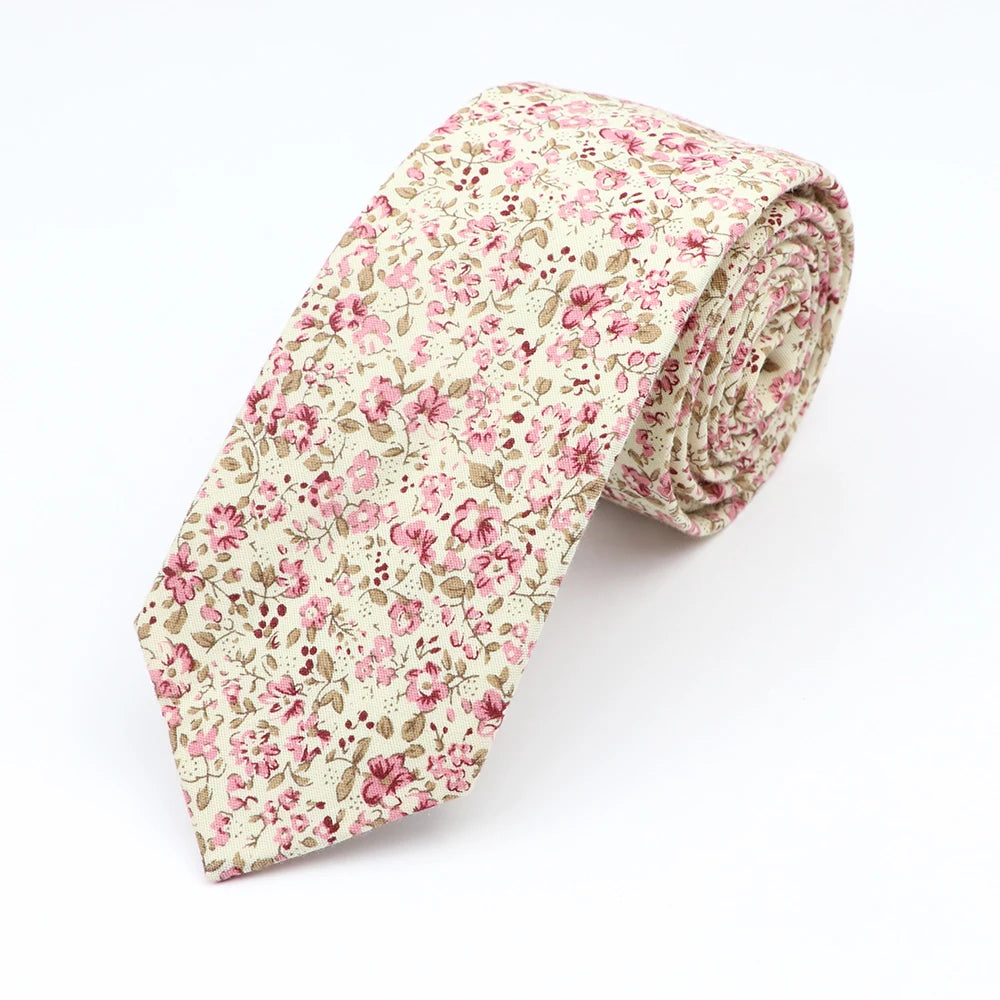 Cravate florale élégante pour hommes et femmes — 100% coton, fleur Paisley, étroite, mariage, décontracté