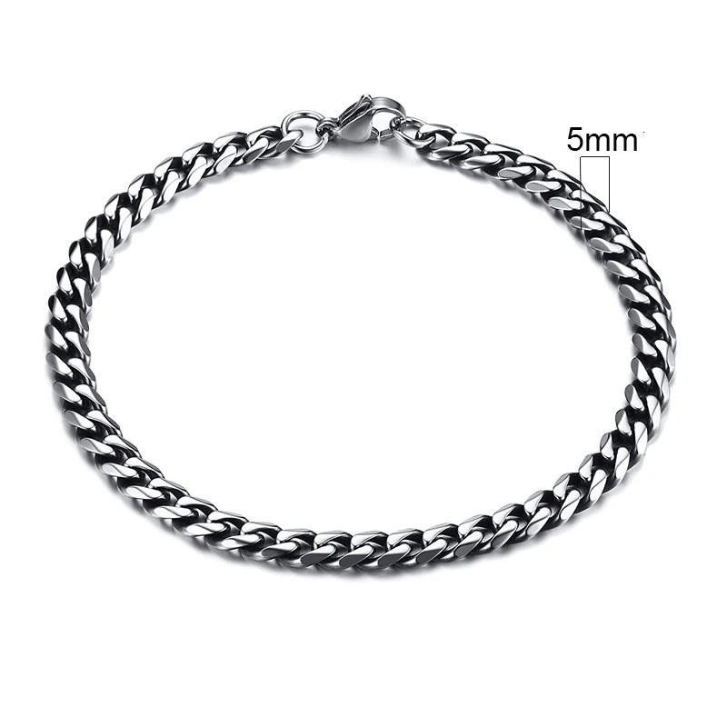 Bracelet gourmette en acier inoxydable 3-11mm — chaîne à maillons cubains, unisexe, bijoux cadeau