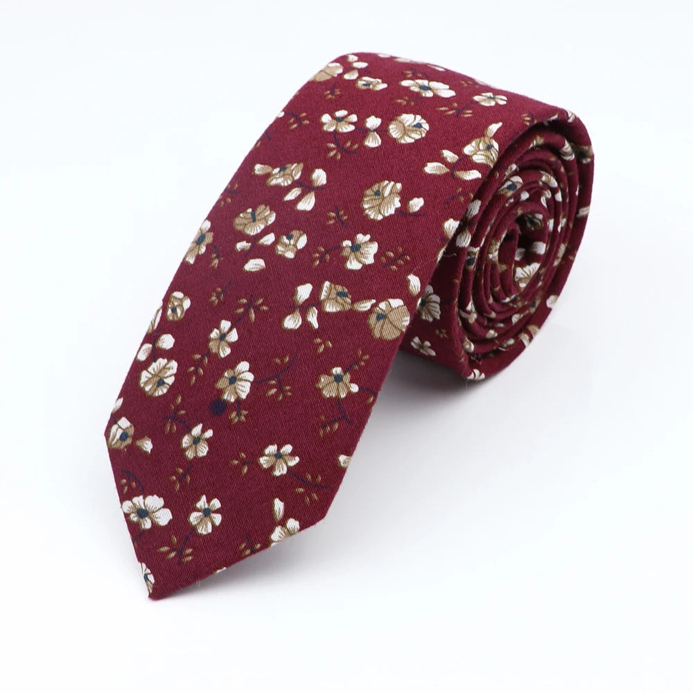 Cravate florale élégante pour hommes et femmes — 100% coton, fleur Paisley, étroite, mariage, décontracté