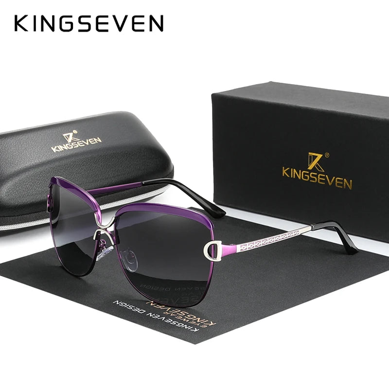 KINGSEVEN Polarized Sunglasses for Women Gradient Lens Round Square Sunglasses Luxury Brand Oculos Lunette De Soleil Femme