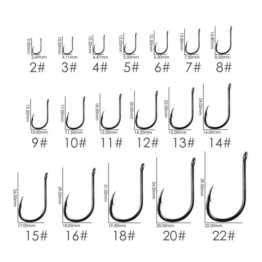 Hameçons de pêche en acier à haute teneur en carbone — 100/40 pièces, taille 2-22, carpe, poisson-chat, crochets