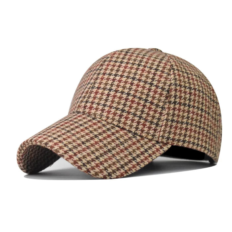 FS Luxury Plaid Baseball Caps for Men, Vintage Brown Houndstooth Hat for Women, Cotton Streetwear Style Trucker Cap, Women's Cap 2026