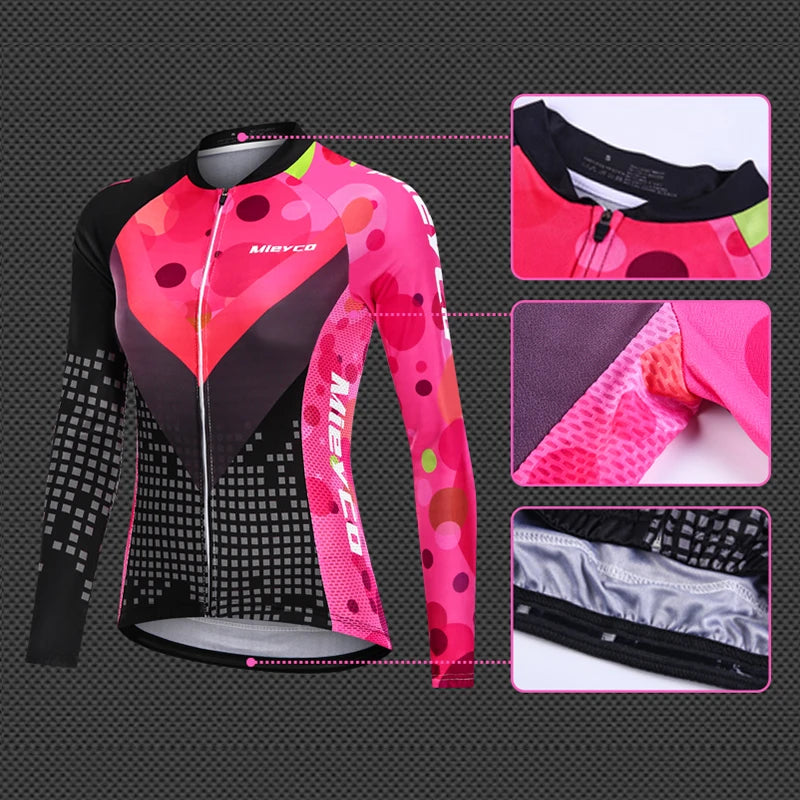 Tenue Cyclisme Femme VTT — Ensemble Maillot Salopette Manches Longues Combinaison