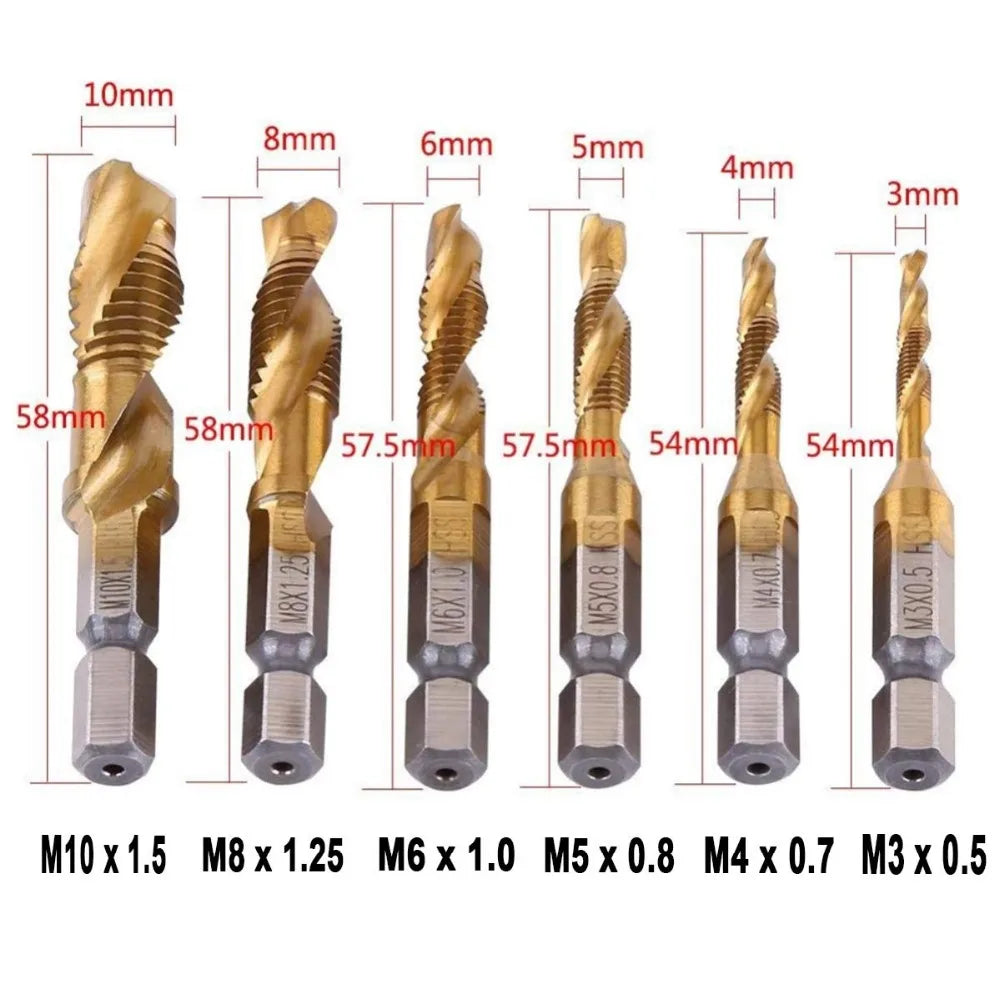 Brocas MeaccelerTap de titanio, vástago hexagonal, rosca de tornillo HSS, máquina de tornillos, macho de roscar compuesto, M3, M5, M6, M8, M10, herramientas manuales