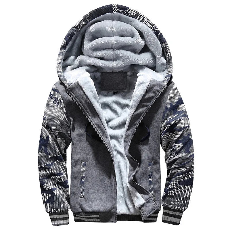 Chaqueta gruesa de camuflaje con capucha para hombre, plumífero polar de manga larga, informal, ropa de calle, invierno
