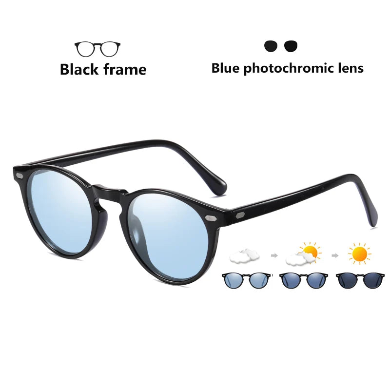 Cooldarer - Unisex Photochromic Sunglasses, Polarized Lenses, for Driving, Small Round TR90 Frame, Anti-Glare, for Men and Women
