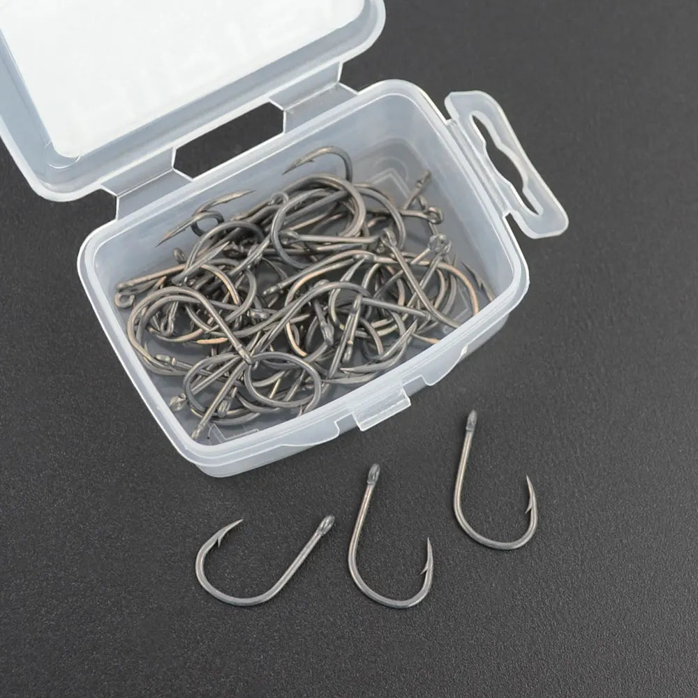 Hirisi 50 Pièces Hameçons de pêche carpe à revêtement barbelé avec oeil Conception au Japon en acier à haute teneur en carbone 8001