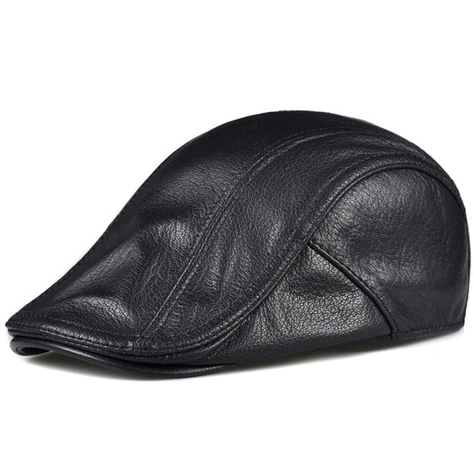 New Genuine Leather Windproof Duckbill Berets for Men Cowhide Gorras Black Ear Protection Cap Hats for Men Drake Boina
