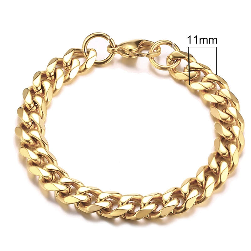 Bracelet gourmette en acier inoxydable 3-11mm — chaîne à maillons cubains, unisexe, bijoux cadeau