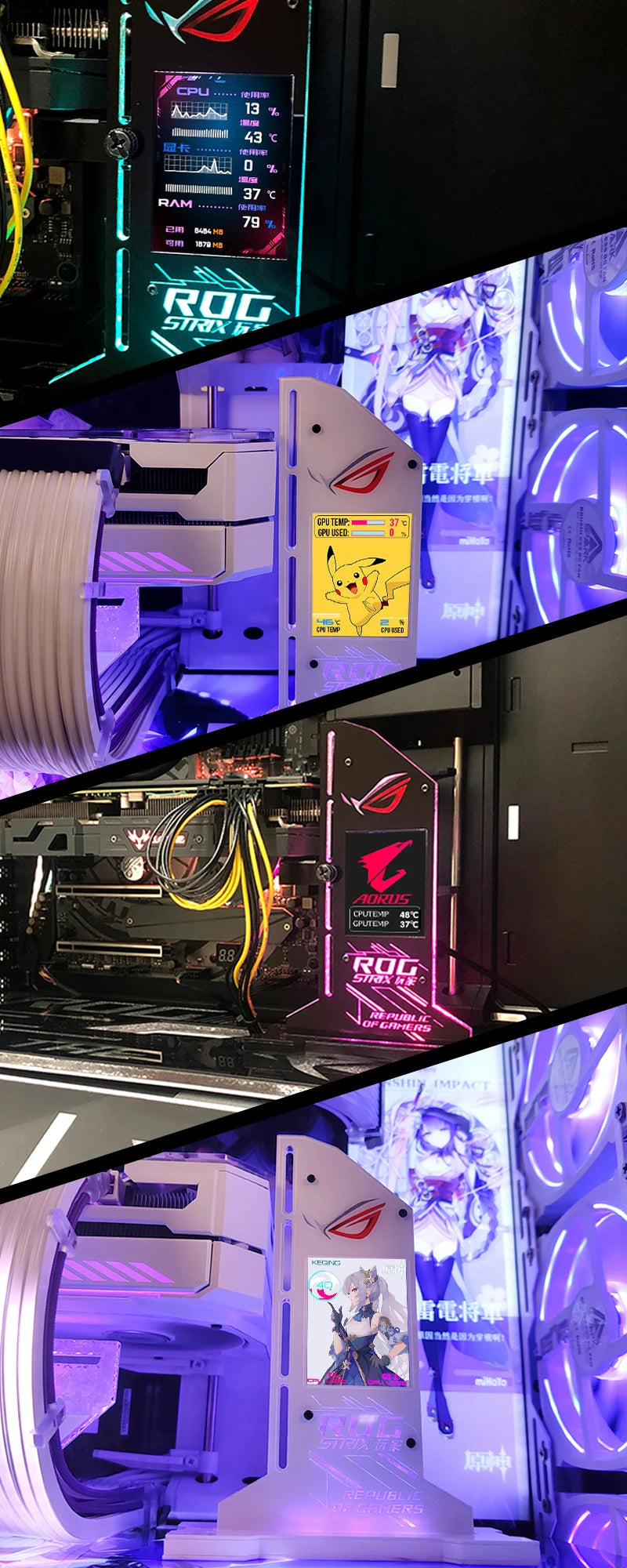 Support de carte vidéo graphique Support VGA avec écran LCD 2.4 pouces Support RGB CPU GPU RAM moniteur AIDA64 pour PC Gamer armoire bricolage