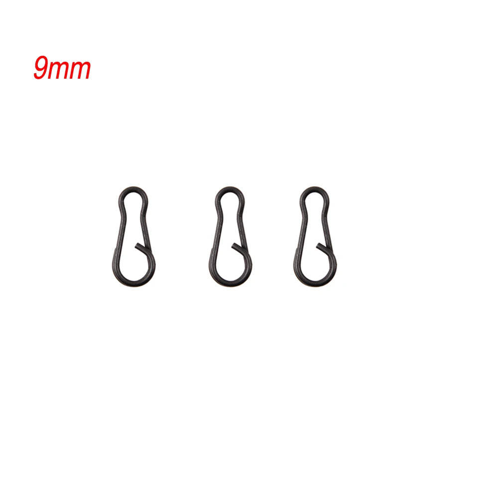 Émerillons roulants pour pêche à la carpe, 30 pièces, noir mat, corps Long, changement rapide, avec anneau, connecteur à pression, accessoires de pêche à la carpe