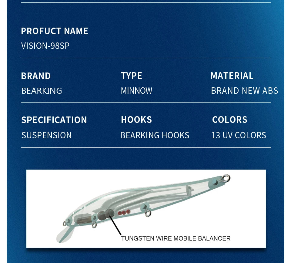 BEARKING 9.8 cm 10g SP plongée 2.1 m professionnel vairon Wobbler leurres de pêche qualité jerkbaits appât artificiel prédateur s'attaque