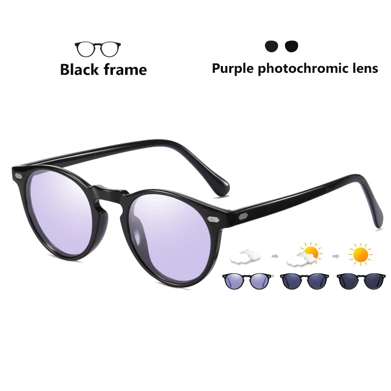 Cooldarer - Unisex Photochromic Sunglasses, Polarized Lenses, for Driving, Small Round TR90 Frame, Anti-Glare, for Men and Women