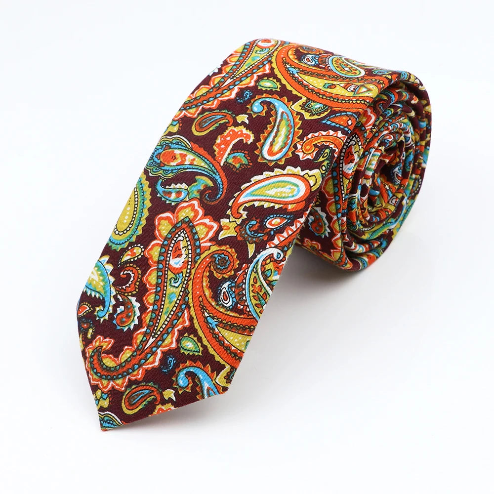 Cravate florale élégante pour hommes et femmes — 100% coton, fleur Paisley, étroite, mariage, décontracté