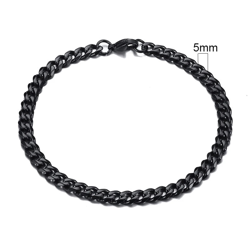 Bracelet gourmette en acier inoxydable 3-11mm — chaîne à maillons cubains, unisexe, bijoux cadeau