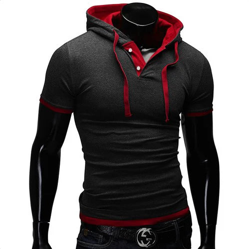 T-shirt homme 2026 été slim fitness — capuche, manches courtes, sportswear, 3XL