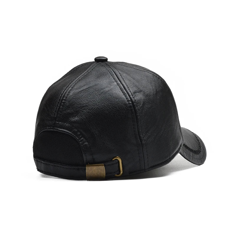 Casquette de baseball en cuir PU d'hiver pour hommes — oreillettes, snapback réglable