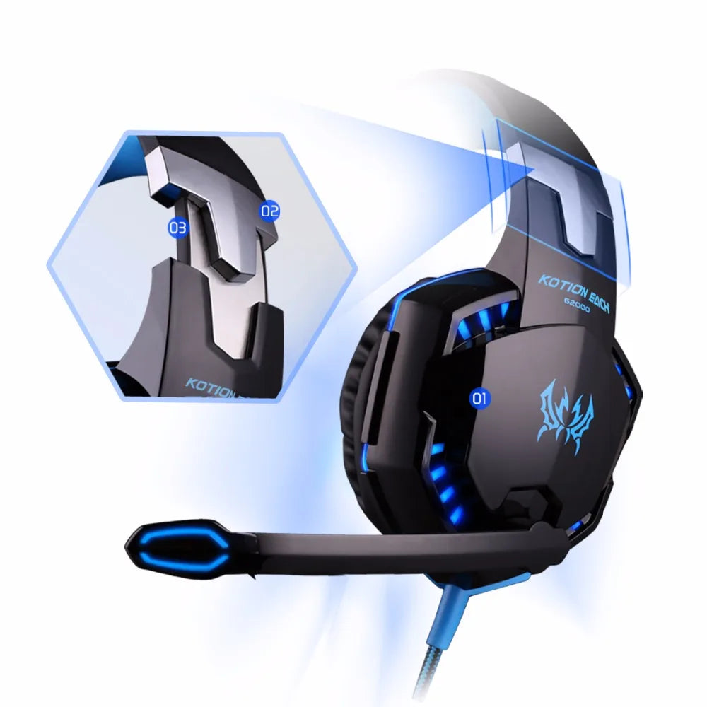 Casque gaming stéréo basse profonde avec microphone — éclairage LED, compatible PS4, ordinateur portable, PC