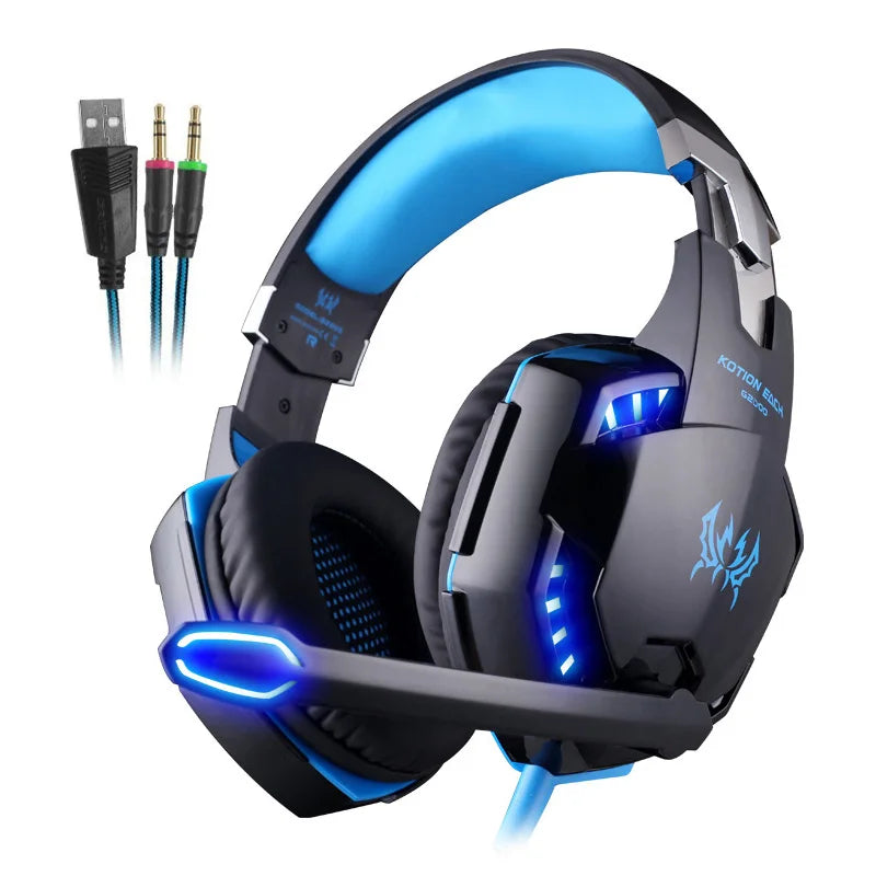 Casque gaming stéréo basse profonde avec microphone — éclairage LED, compatible PS4, ordinateur portable, PC