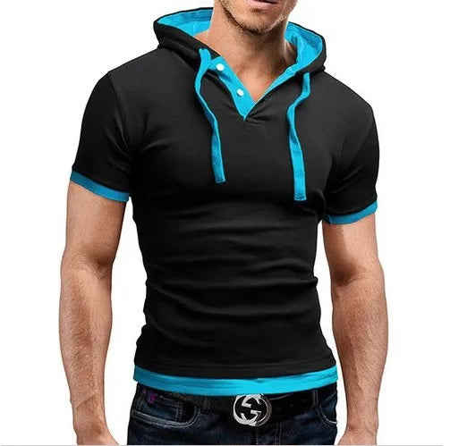 T-shirt homme 2026 été slim fitness — capuche, manches courtes, sportswear, 3XL
