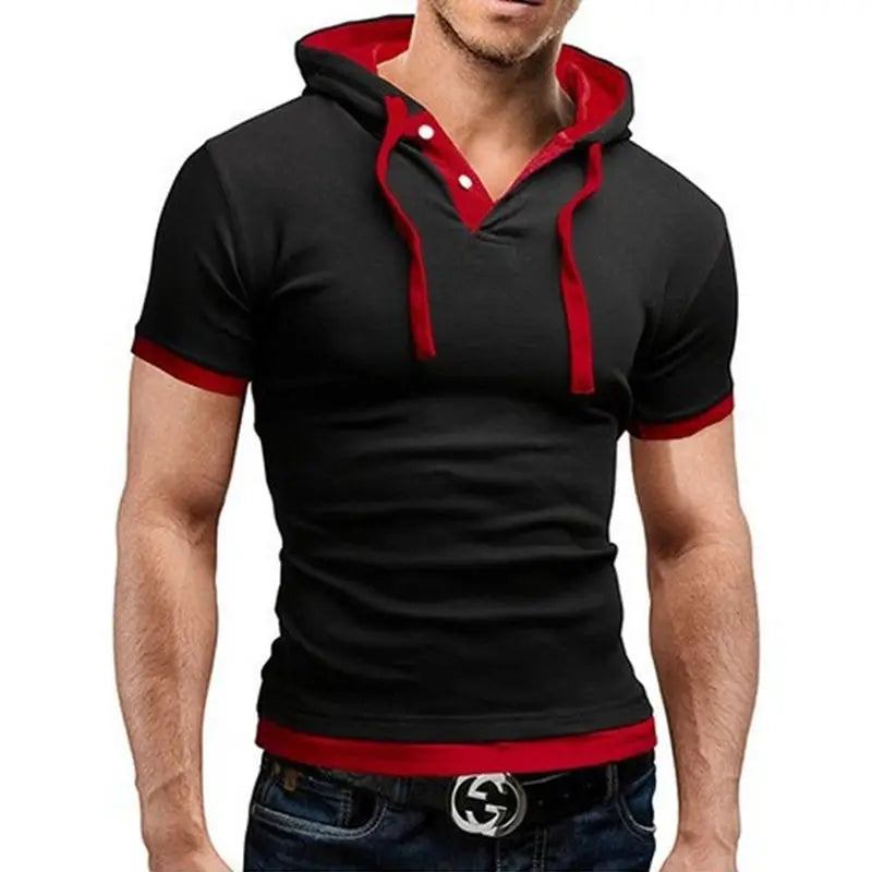 T-shirt homme 2026 été slim fitness — capuche, manches courtes, sportswear, 3XL