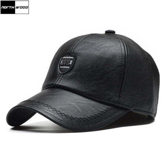 NORTHWOOD PU Leather Winter Baseball Cap Men Earmuffs Cap Male Snapback Hat High Quality Gorras Para Hombre Adjustable