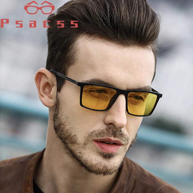 Psacss Men's Polarized Square Sunglasses, Driving Sun Glasses, Premium, Retro, UV400