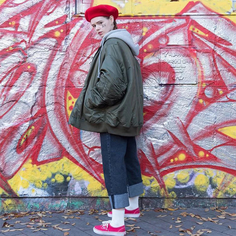 2025 Winter Oversized MA-1 with Hood Streetwear Hip Hop Army Military Coats Clothing Bomber Flight Air Force Pilot Jacket Men