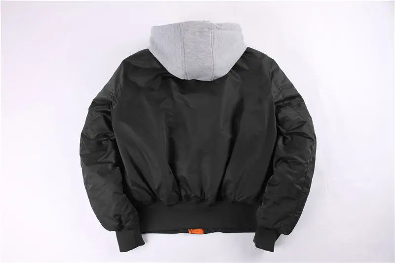 2025 Winter Oversized MA-1 with Hood Streetwear Hip Hop Army Military Coats Clothing Bomber Flight Air Force Pilot Jacket Men