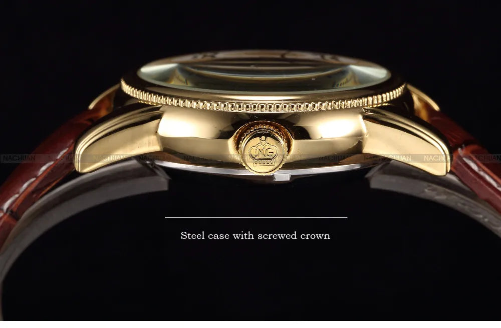 Montre pour hommes squelette mécanique automatique — style Steampunk, bracelet en cuir, horloge